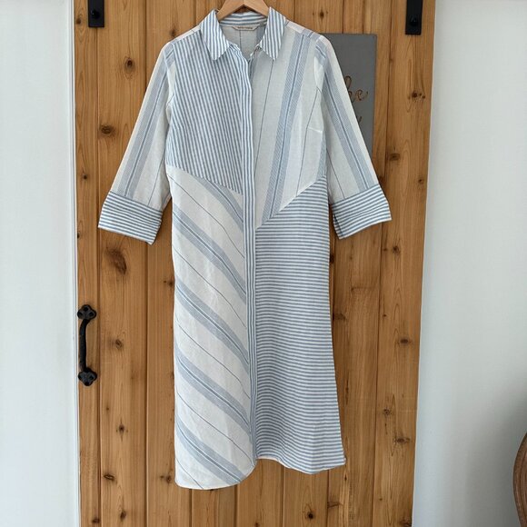 Soft Surroundings Size Medium Seaport Linen Hidden Placket Midi Dress - Picture 2 of 11